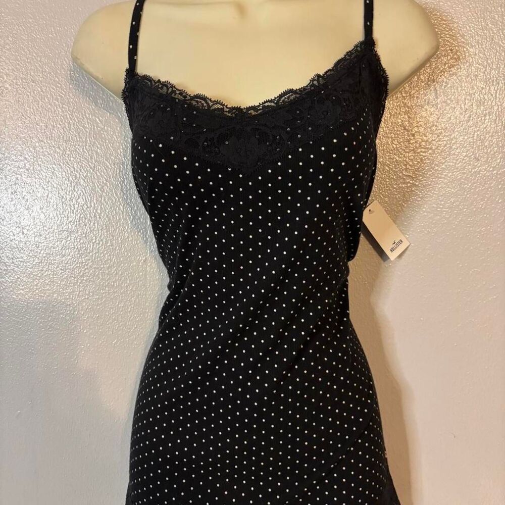 Hollister Black White Polka Dot Lace Trim Cami Tank Top XXL Coquette